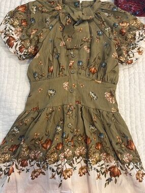 GB girls Olive Floral Tie-Bow Button-Front Dress